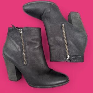 Michael Kors Black Leather Ankle Boots | Size 8.5 | Double Zip | Block Heel